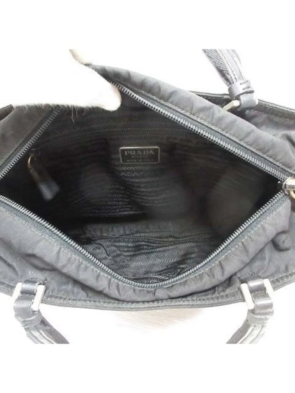 Prada Nylon Leather Tote Hand Black